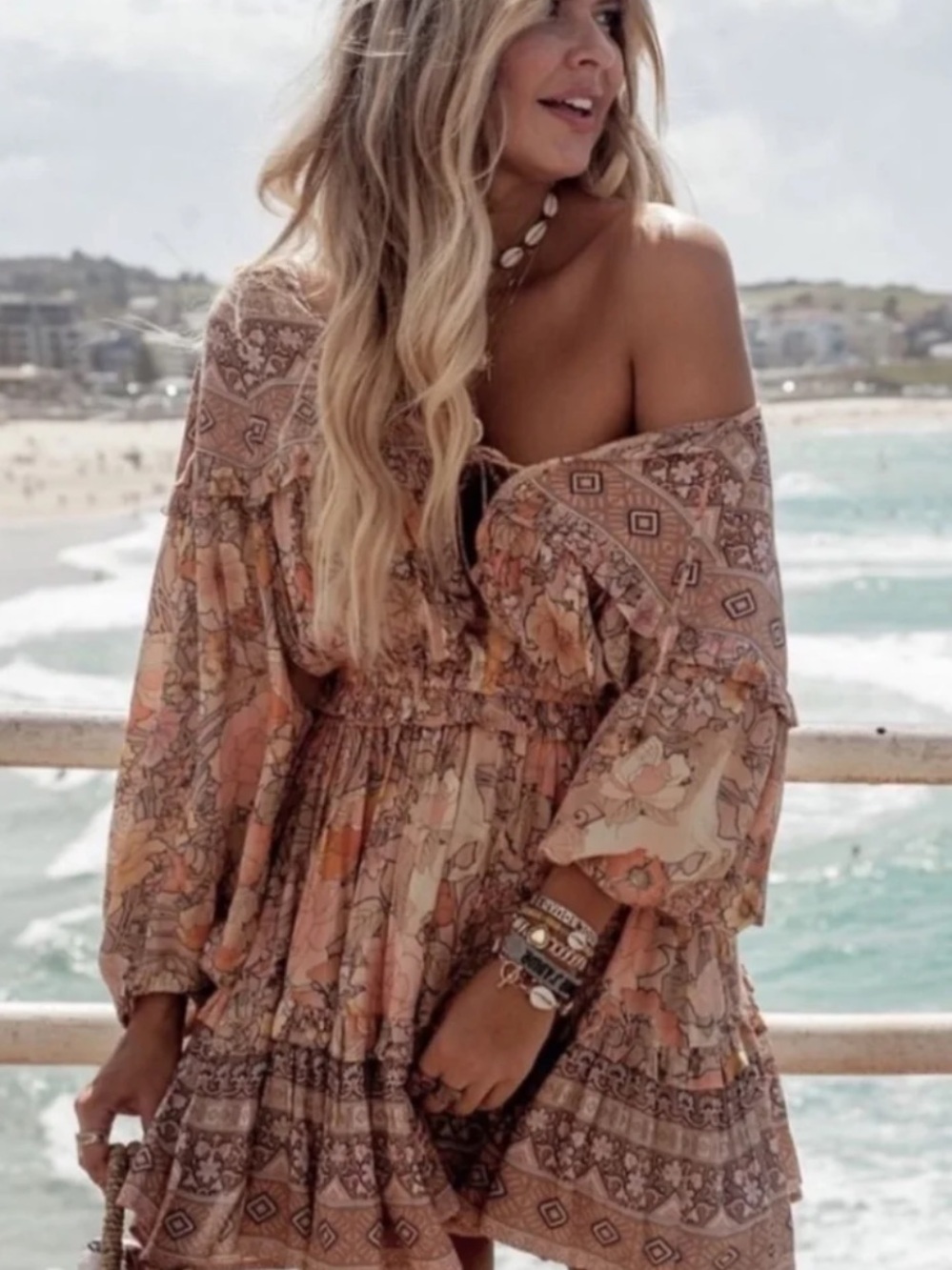Spell & The Gypsy Amethyst Floral Peasant Dress in Blush Pink